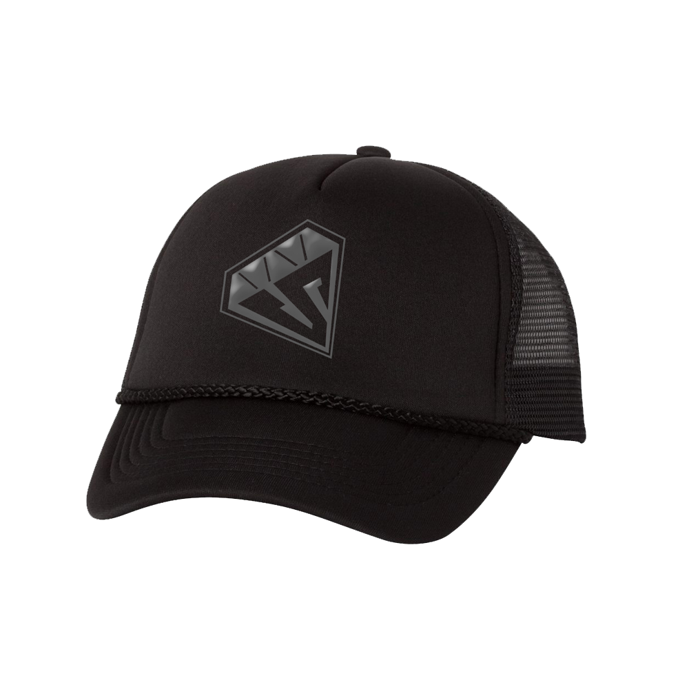 Diamond Trucker Hat - Black With Black Puff